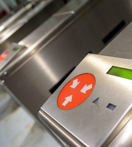 Electronic access doors to the subway.