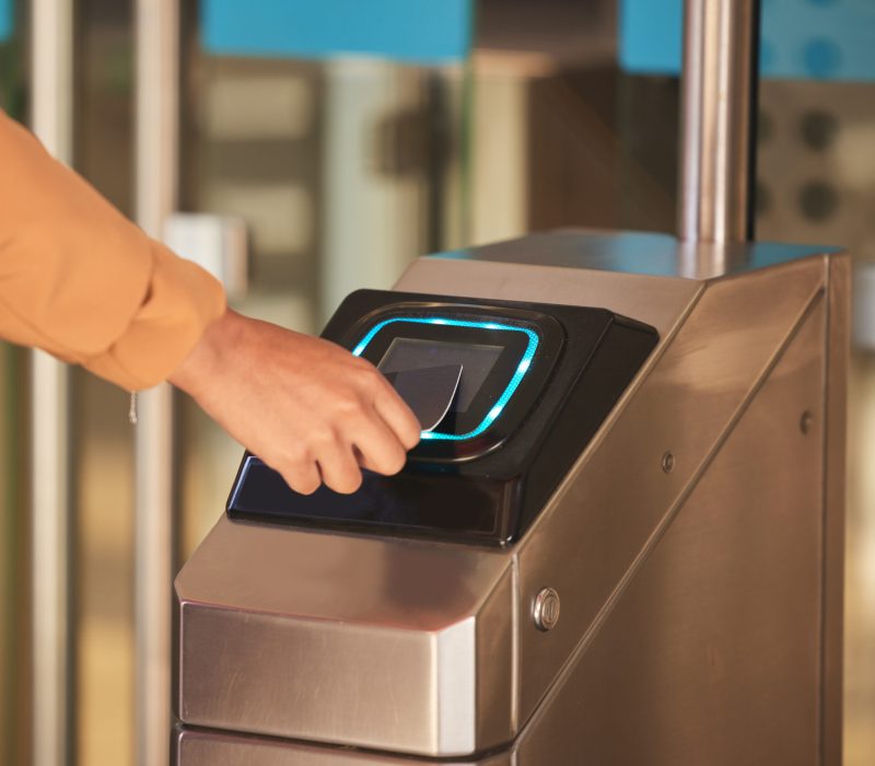 Access control, hand and card for security with safety software for identification to a building. S.